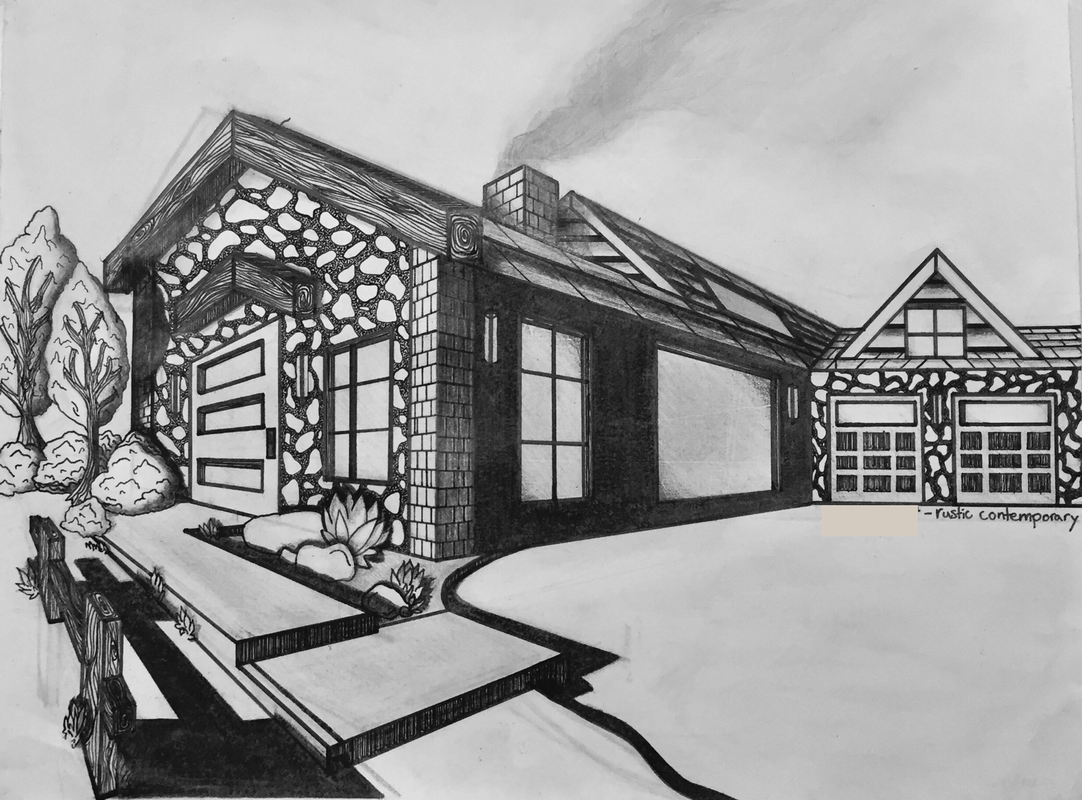 AI Art Generator: A 1 point perspective drawing of a house with a vanishing  point