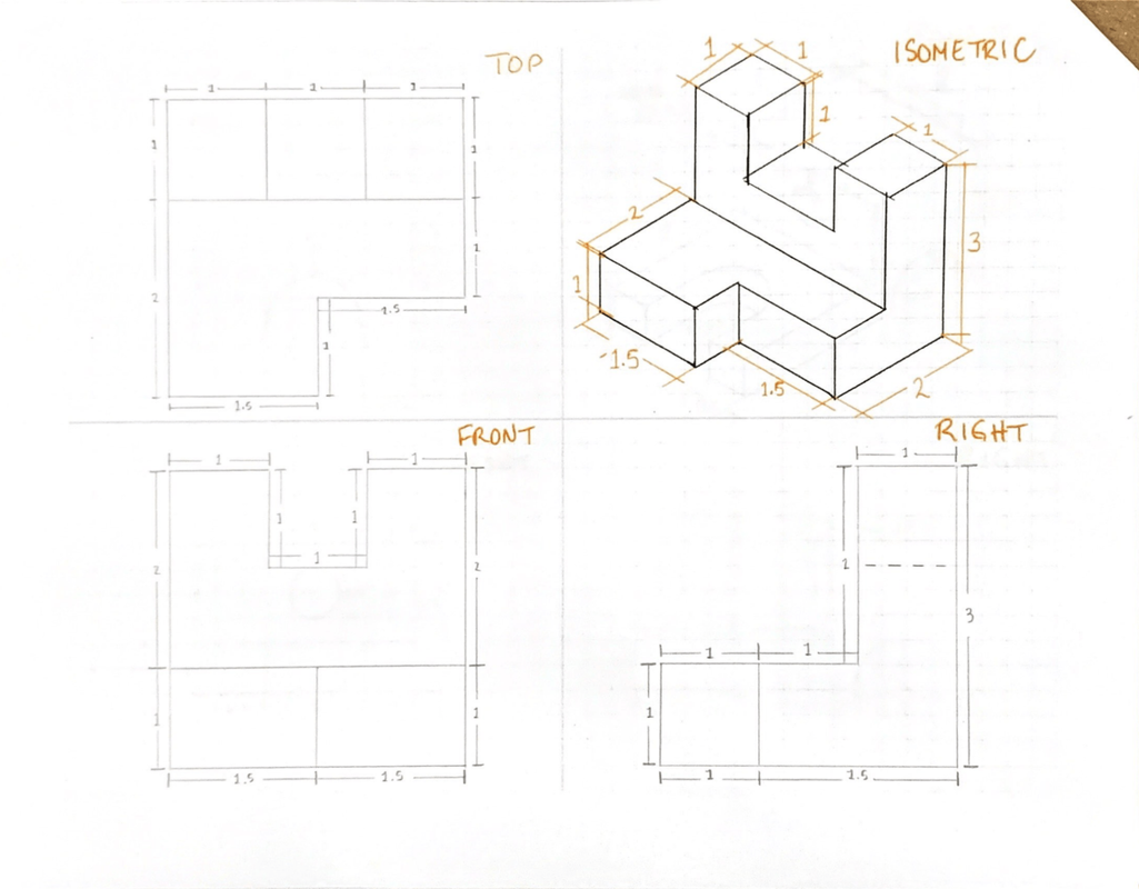 Learning Task 2: Convert the isometric drawing below into an orthographic  drawing. Do this in your - Brainly.ph